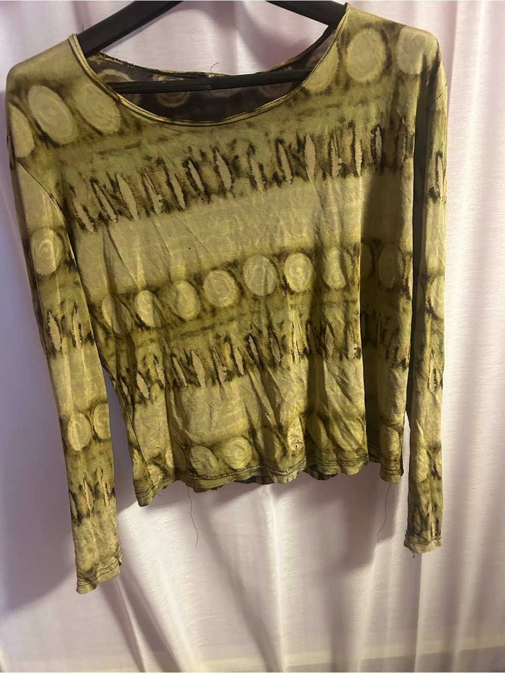 Source Unknown Olive Green Tie-Dye style Long Sleeve Top